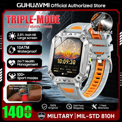 2026 New 1400mAh Large Battery Military Outdoor 2.01 inches Smart watch Men 10ATM Waterproof Bluetooth Call Sports Smart Watch