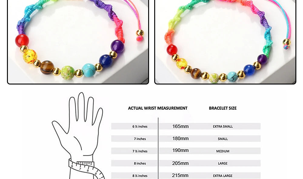 Reiki 7 Chakra Bracelet, Natural Stone Rope, Braided Yoga Healing Gold Color Copper Beads Bracelets & Bangles Meditation Jewelry