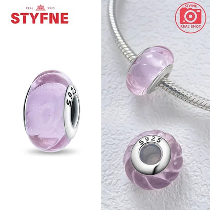 925 Sterling Silver Pink Color Series Beads Heart Flower Murano Glass DIY Jewelry Charms Fit Original Bracelet for Women Fine Gifts