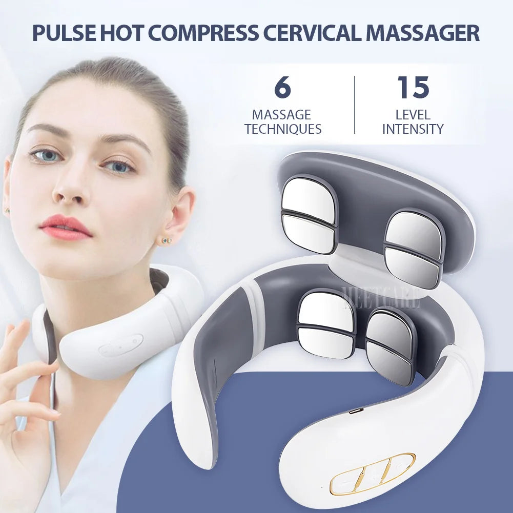 TENS Pulse Back Neck Massage 4 Modes EMS Electric Smart Shoulder Cervical Massager Relaxation Muscle Beating Health Care Tool
