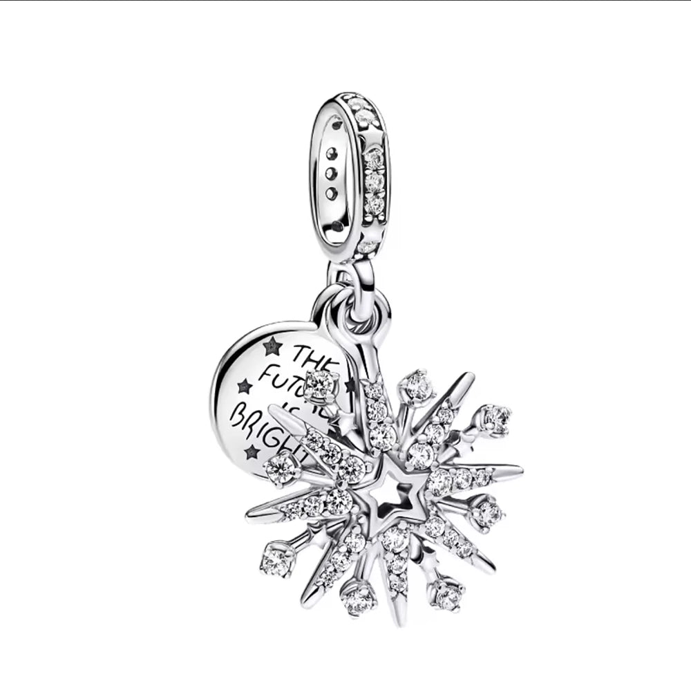 Authentic 925 Sterling Silver Charm Sparkling Star Moon & Sun Pendant Fit Original Bracelets DIY Women Bangles Jewelry Gift