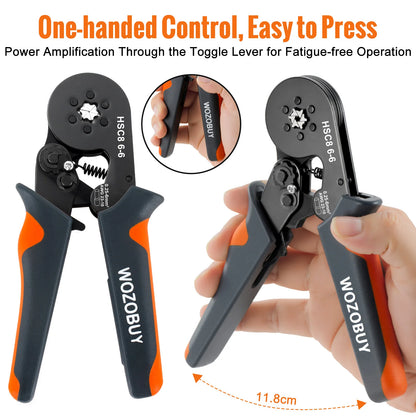 Self-Adjusting Wire Strippers and Crimper Tool,Hexagonal Self-Adjustable Ratchet Ferrule Crimping Tool Kit with Wire Terminals
