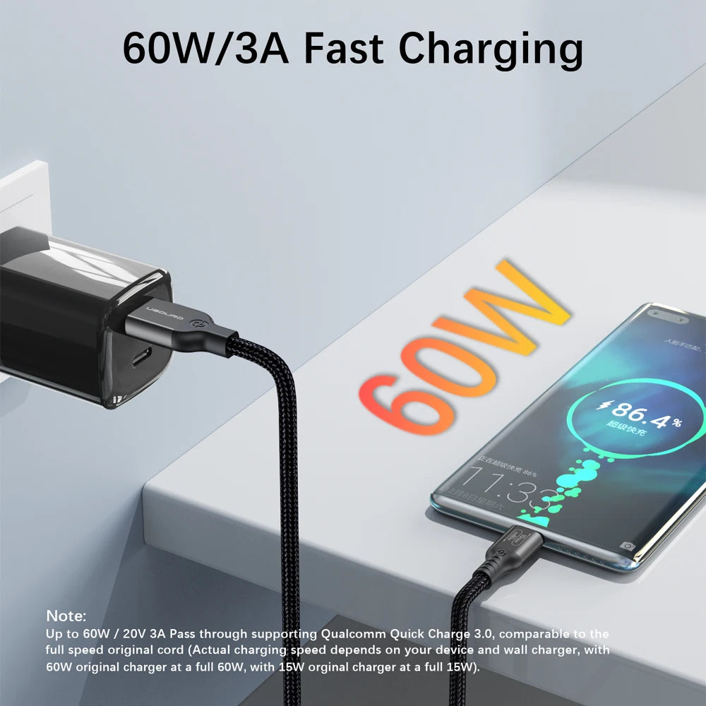 USB3.2 USB3.1 Gen2, 10Gbps Cable, USB-A to USB Type C Cable, 3A 60W Fast Charging, 10G Data Transfer Cord, USB-C for SSD Hard Disk