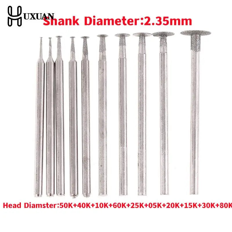 10Pcs Dremel Accessories 2.35mm Shank Diamond Mounted Point Grinding Head Stone Jade Carving Polishing Engraving Tools