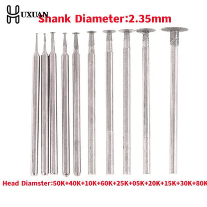 10Pcs Dremel Accessories 2.35mm Shank Diamond Mounted Point Grinding Head Stone Jade Carving Polishing Engraving Tools
