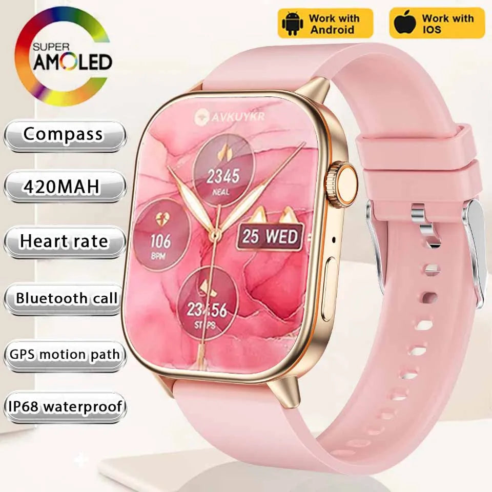 NEW Fashion Built-in 6 Stars GPS Position Smart Watch, Women 2.01'' AMOLED HD Screen IP68 Waterproof Sport  Bracelets For Ladies