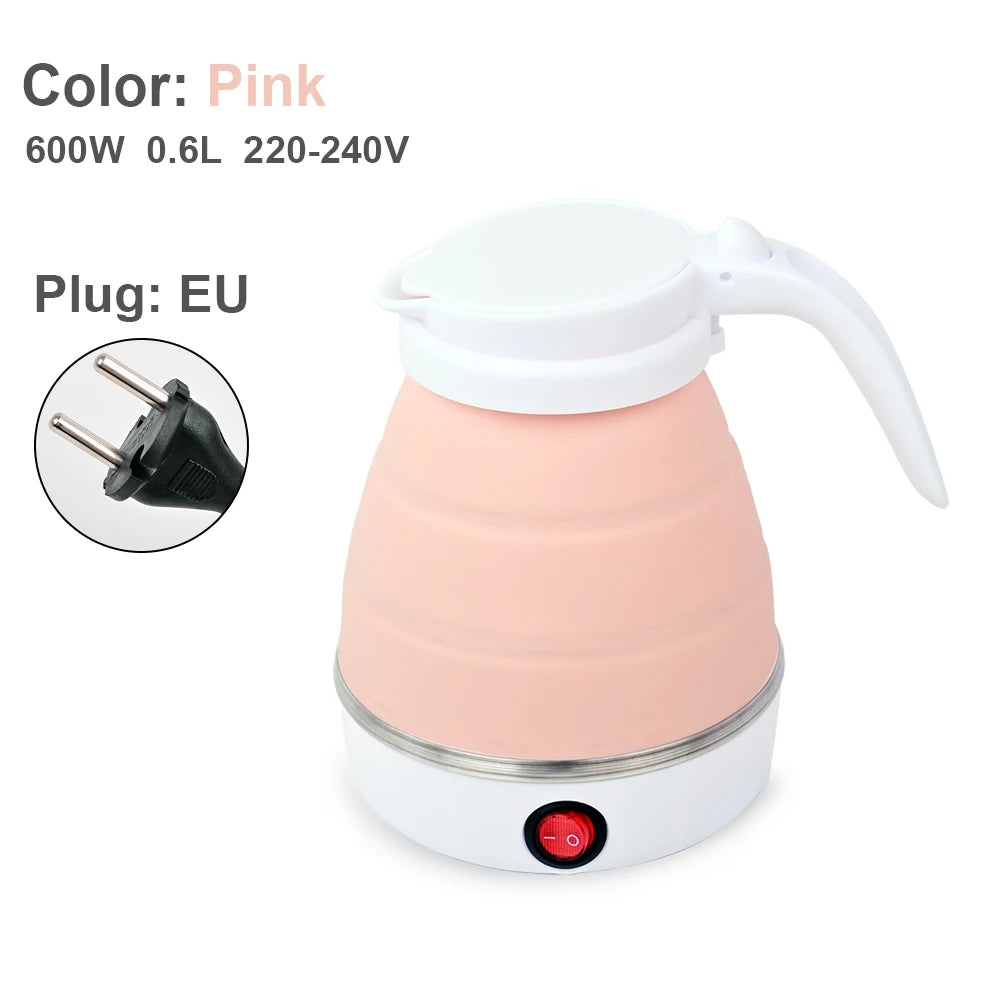 0.6L Mini Foldable Electric Kettle, Portable Electric Kettle, Household Travel Water Heater, Silicone Compression 110V-220V
