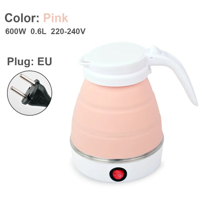 0.6L Mini Foldable Electric Kettle, Portable Electric Kettle, Household Travel Water Heater, Silicone Compression 110V-220V
