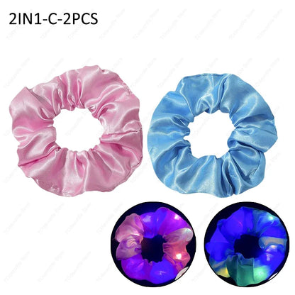 LED Luminous Scrunchies Hairband Women Glowing Elastic Hair Tie Hair Rope Girl Glow in the Dark Party Supplies Hair Accessory