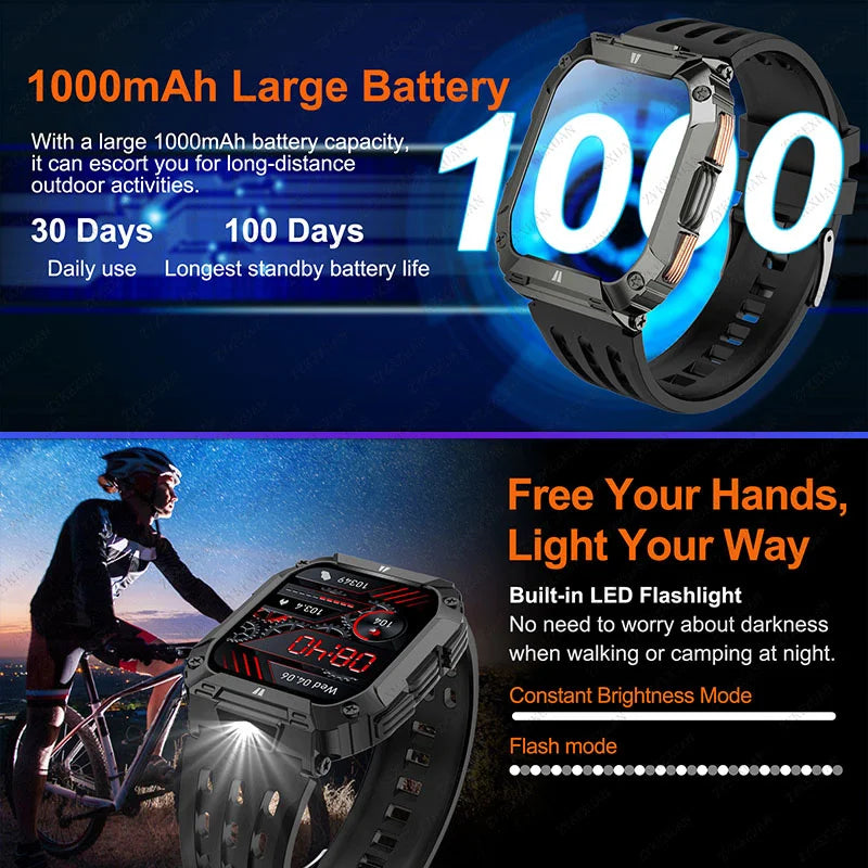 New 1000mAh Battery Smart Watch, 1.95 Inch AMOLED Screen, Men Outdoorsports Watch, IP68 Waterproof Bluetooth Call Sports Smartwatch