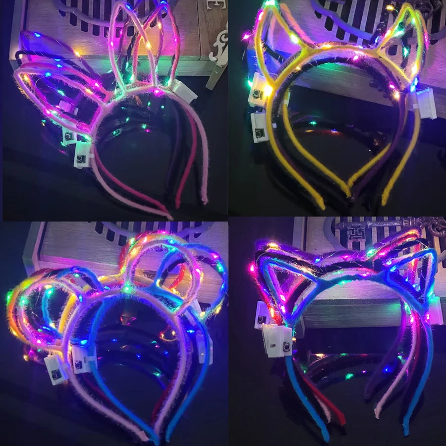 10/20/30 pcs Led Glow Cat Bunny Ear Horn Hairbands Light Up Flash Headband Women Girl LED Neon Birthday Wedding Party Supplies