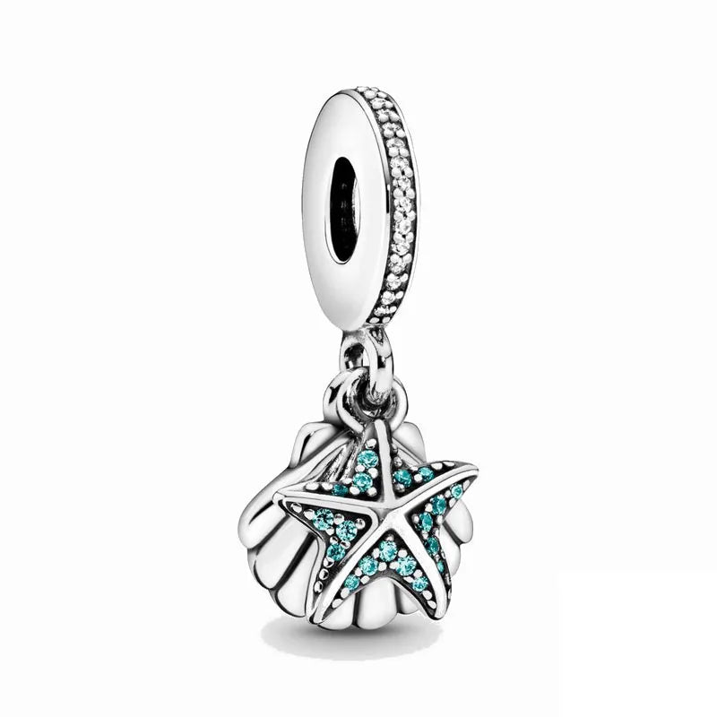 Nuevo colgante de plata 925 compatible con pulsera original, joyas para mujer, serie azul, colgante de pulpo, delfín, búho, camaleón