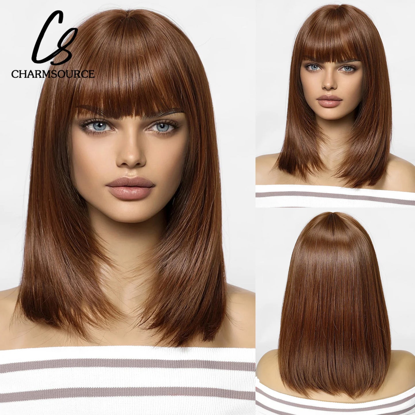 CharmSource Blonde Long Hair Natural Straight Wig, Synthetic Wigs  for Women Daily Party High Density