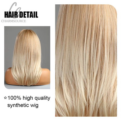 CharmSource Blonde Long Hair Natural Straight Wig, Synthetic Wigs  for Women Daily Party High Density