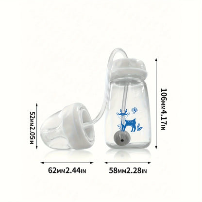 1pc 5oz/150ml Hands-Free PP Feeding Bottle with Straw Brush, Self-Feeding Normal-Neck Baby Bottle Set.