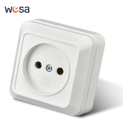 WESA White Wall Mount Socket EU Standard Electrical Outlett Ground Vintage Surface Power Socket Plug Flame Retardant Plastic