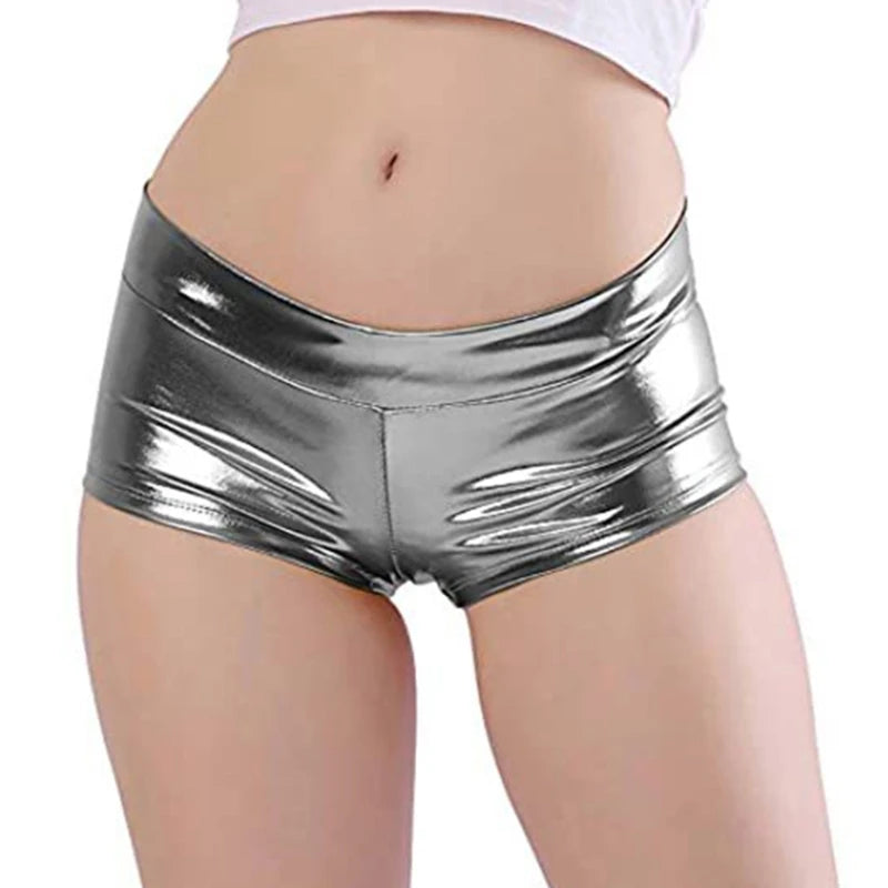 Women's Metallic Booty Shorts, Shining Low Waist Shorts, Dance Festival Bottoms Faux Leather Hot Pants, Clubwear Gifts