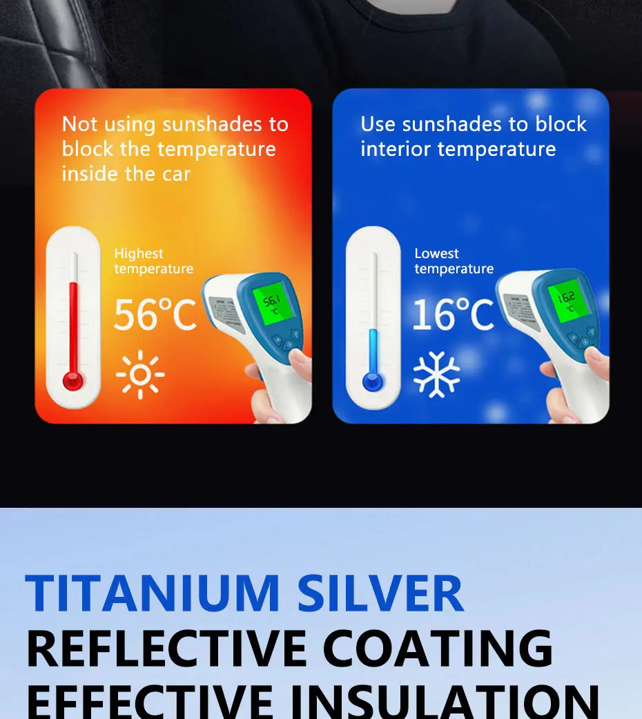 Car Sun Shade UV Protector, Reflective Fabric Car Window Sunshade, Front Rear Back Window Sun Visor, Summer UV Protection, SEAMETAL