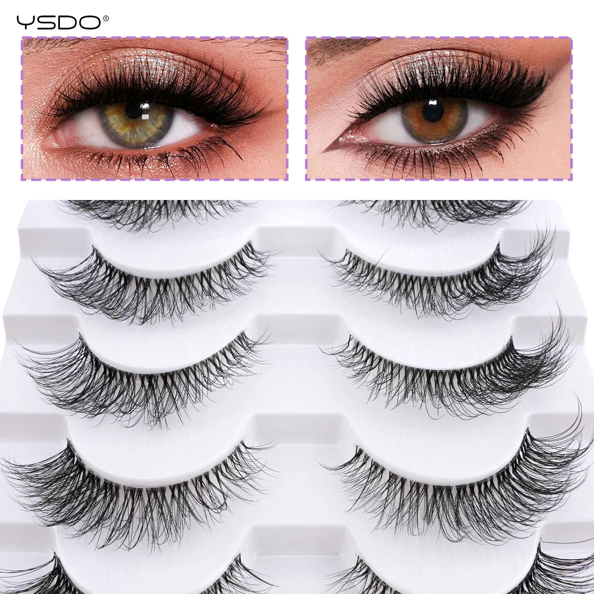 YSDO 5/10 Pairs Half Lashes Cat Eyelashes Soft Natural Clear Band False Lashes Natural Wispy Faux 3d Mink Eyelashes Makeup Tools