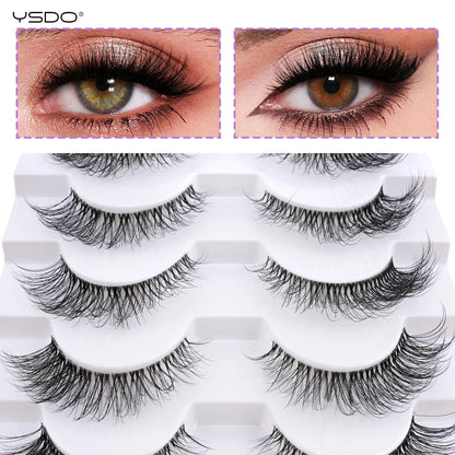 YSDO 5/10 Pairs Half Lashes Cat Eyelashes Soft Natural Clear Band False Lashes Natural Wispy Faux 3d Mink Eyelashes Makeup Tools