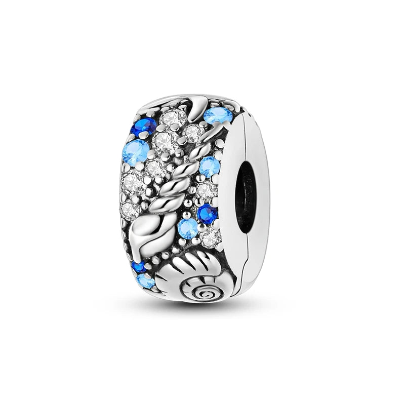 PAMELA 925 Sterling Silver Sea Turtle Starfish Blue Charm Dolphin Octopus Shell Bead For Original Charms Bracelets Ocean Jewelry