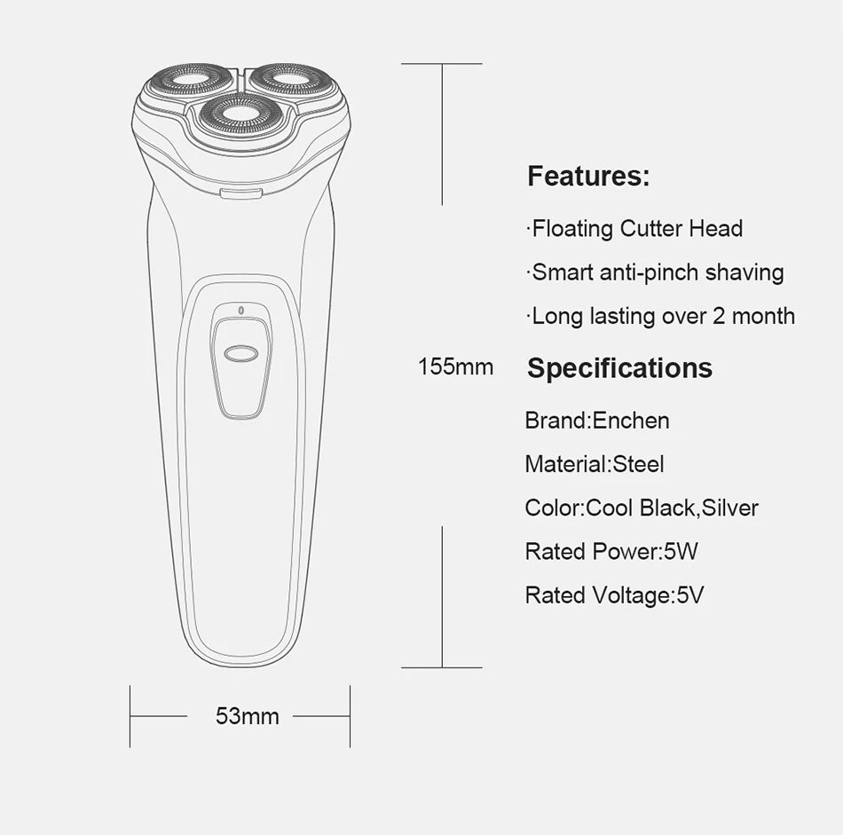Blackstone Electrical Rotary Shaver for Men, 3D Floating Blade Washable Type-C USB Rechargeable Shaving Beard Machine, ENCHEN