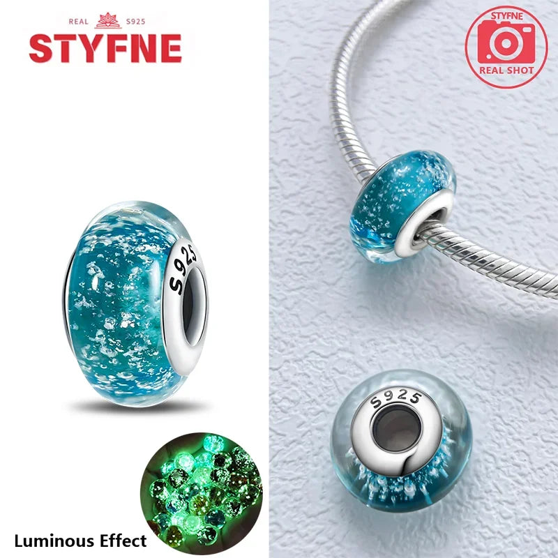 Charm Sterling Silver 925 Colorful Luminous Beads Murano Glass Series Fit Original Bracelet for Women Jewelry DIY Fine Gift