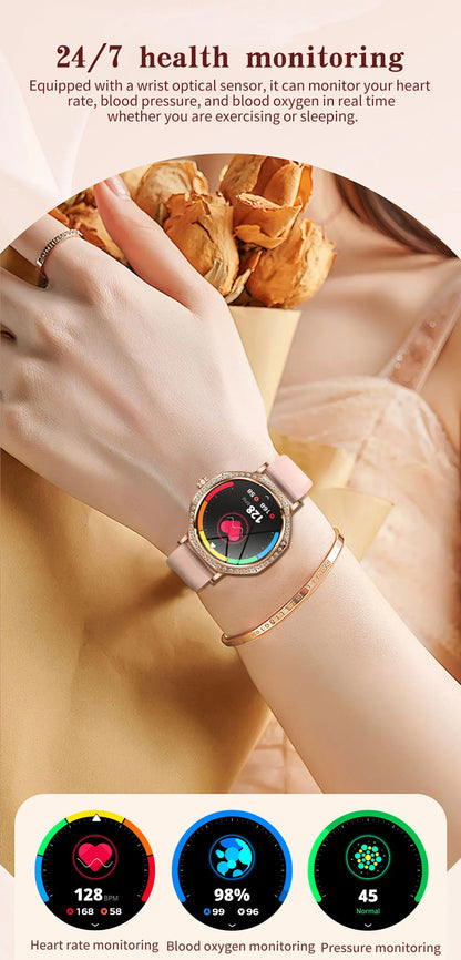 Luxury Women's Smartwatches Diamond Dial Fashion Smart Watch Heart Rate Monitor Sleep Tracking IP67 Waterproof For Android & IOS