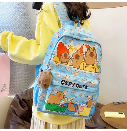 Cute Large Capacity Capybara Backpack, Cartoon Breathable Student Schoolbag, Nylon Ultra-light Book Bag, Back to school Girl