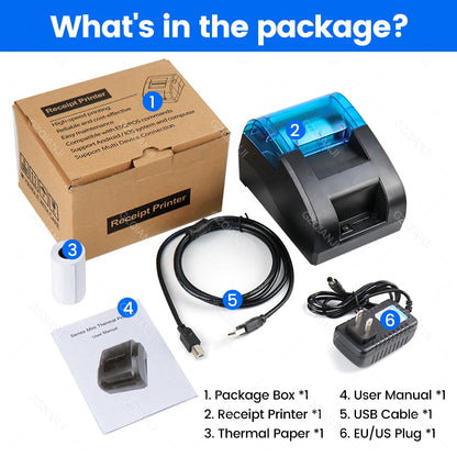 58MM Desktop POS Cashier Printer USB Bluetooth Thermal Receipt Printer Restaurant Sales Kitchen Bill Printing for Mobile Windows