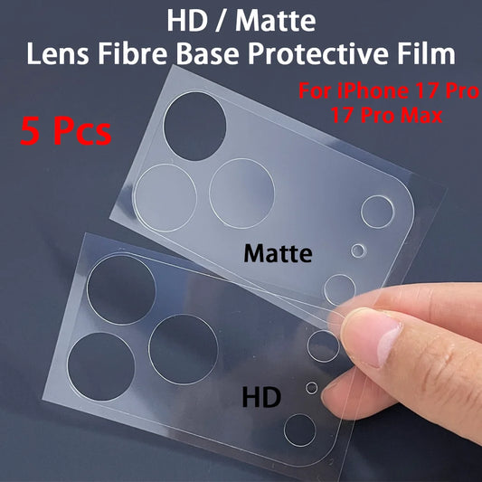 5 Pcs HD / Matte Lens Fiber Base Protective Film For iPhone 17 Pro 17 Pro Max Transparent Fiber Hollow Lens Chassis Film 17Pro