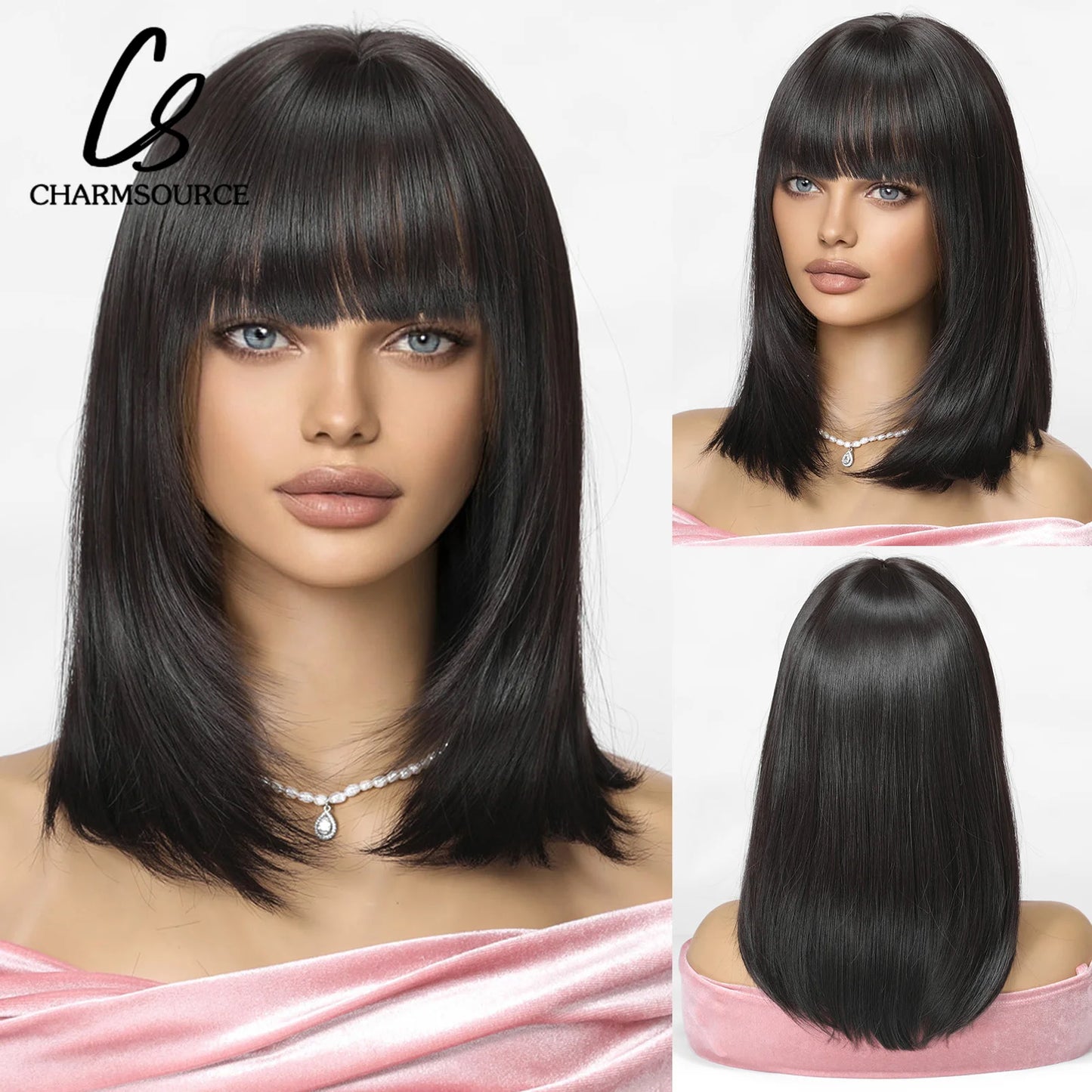 CharmSource Blonde Long Hair Natural Straight Wig, Synthetic Wigs  for Women Daily Party High Density