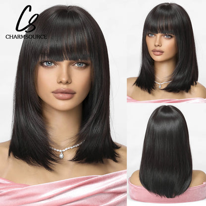 CharmSource Blonde Long Hair Natural Straight Wig, Synthetic Wigs  for Women Daily Party High Density
