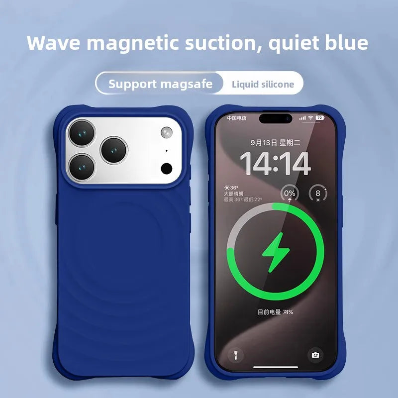 High Quality Solid Color Case For IPhone 17 16 15 14 13 Air Pro Max For Magsafe Liquid Silicone Wave Pattern Anti-Scratch Cover