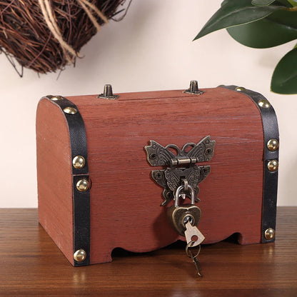 Classic Treasure Chest Savings Box with Secure Lock for Home Ornamentation
