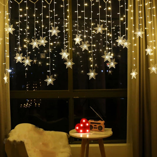 3.2M Christmas Snowflake LED String Lights, Flashing Fairy Curtain Lights, Waterproof for Holiday Party Wedding Xmas Decoration