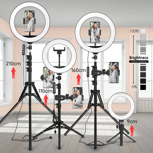 Tripod With LED Ring Light For Phone, Tripod Camera Stand Selfie Photography Light LED Lamp Color Photo Studio For YouTube Live