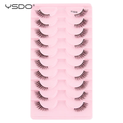 YSDO 5/10 Pairs Half Lashes Cat Eyelashes Soft Natural Clear Band False Lashes Natural Wispy Faux 3d Mink Eyelashes Makeup Tools