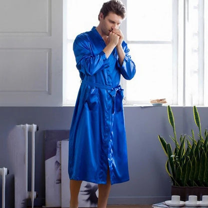 Plus Size 3XL, Men Long Bathrobe Sleepwear, Black Bridegroom Wedding Robe, Spring Summer Sleepwear, Nightwear, Loose Satin Home Wear