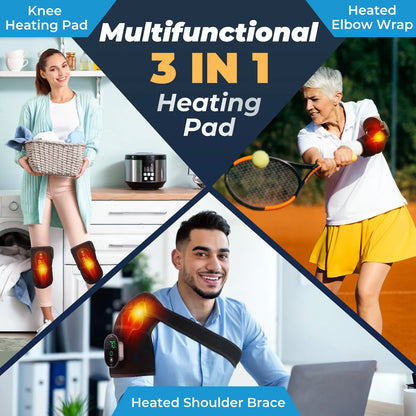 Thermal Knee Massager 3-in-1 Shoulder, Knee, and Elbow Heating Massage Support Brace Rechargeable Vibration Pad Machine Muscle Relaxer