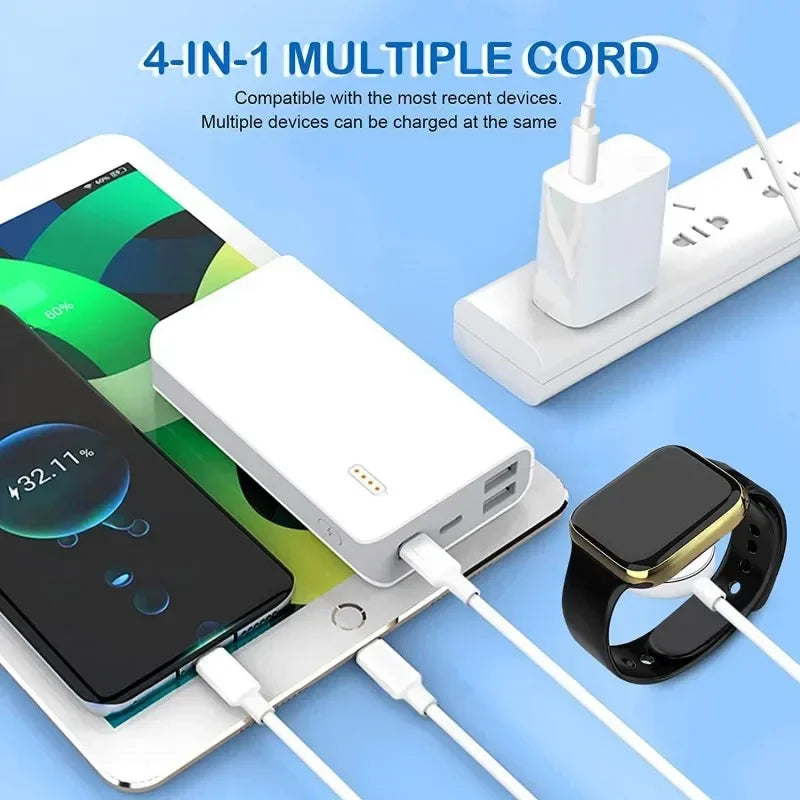 Portable 4-in-1 Magnetic Watch Wireless Charger Charging Data Cable for iPhone 15 14 13 12 11 Pro Max iWatch 8 Ultra 7 6 SE 5 4