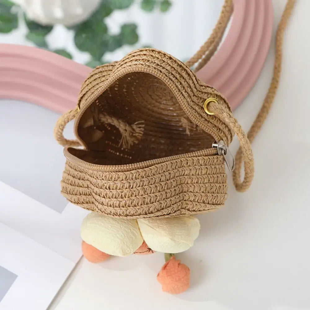 Bolso bandolera de paja duradero, monedero tejido con flores, bolso de mano para niñas, bolso de hombro tipo mensajero para niños, mini bolso de princesa lindo de verano