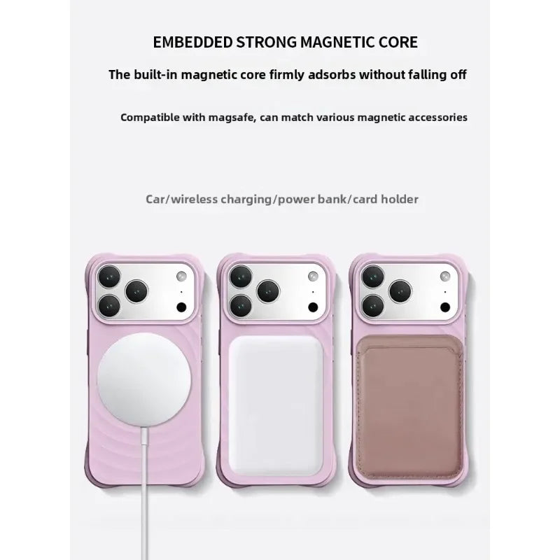 High Quality Solid Color Case For IPhone 17 16 15 14 13 Air Pro Max For Magsafe Liquid Silicone Wave Pattern Anti-Scratch Cover