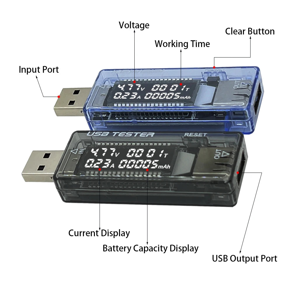 USB Tester, Current Voltage Charger Capacity Tester, Volt Current Voltage Meter, Time Display, Mobile Power Detector, Battery Test