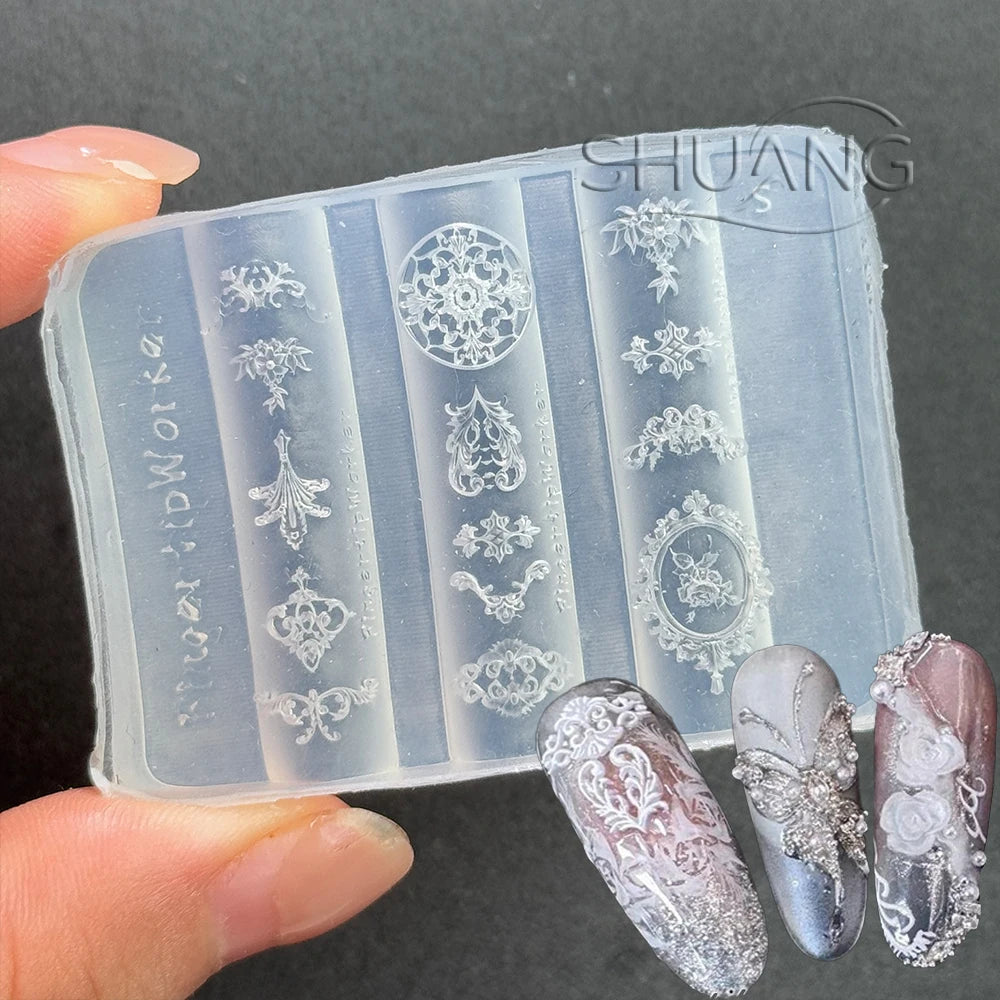3D Silicone Flower Nail Carving Mold Acrylic Lily Hibiscus Floral Stamping Plate Nails Stencils Five-Petal Blossom Nail Template