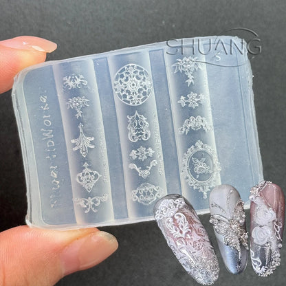 3D Silicone Flower Nail Carving Mold Acrylic Lily Hibiscus Floral Stamping Plate Nails Stencils Five-Petal Blossom Nail Template