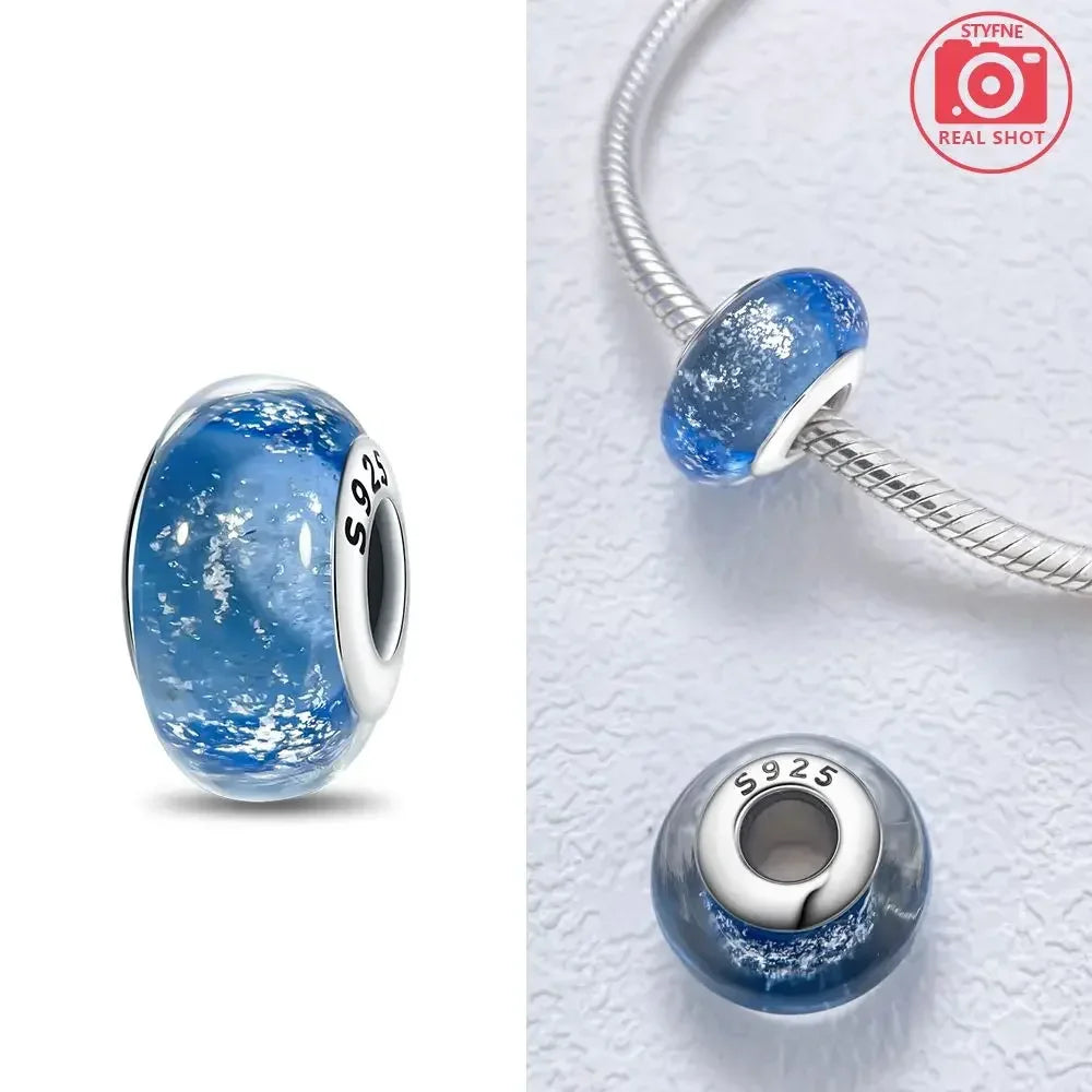 Silver 925 Colorful Flower Series Murano Glass Beads Charm Fit Original Bracelet Murano Glass DIY for Women Jewelry Gift