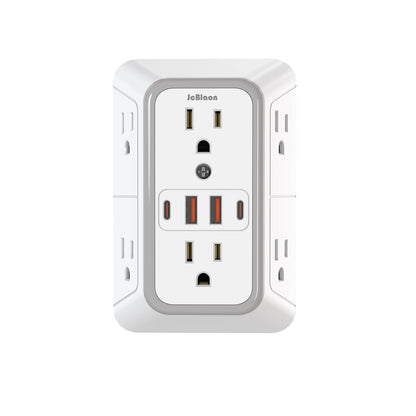 US Multi Socket, Wall Socket with 6 AC Outlets, 4 USB Port(2 Type C), Universal Plug, Power Strip, Network Filter, Fast Charging