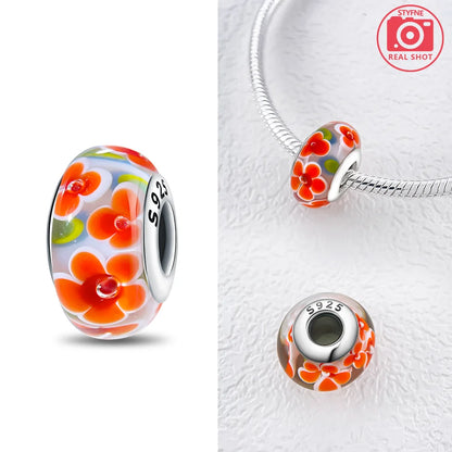 Original 925 Silver Charms Flower Blue Star Green Turtle Glass Beads Fit Bracelet Women DIY Gift Murano Jewelry Accessories