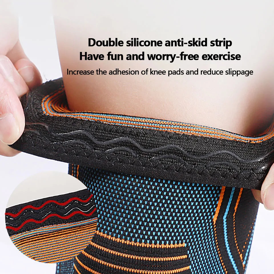 Knee Pads: Four-Sided Knitted, High Elasticity, Double Silicone Anti-Slip, Muscle Strain Protection, Strong Knee Support for Men and Women